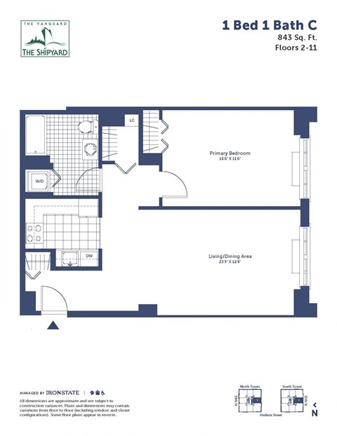 the floor plan of bed 1 and baths